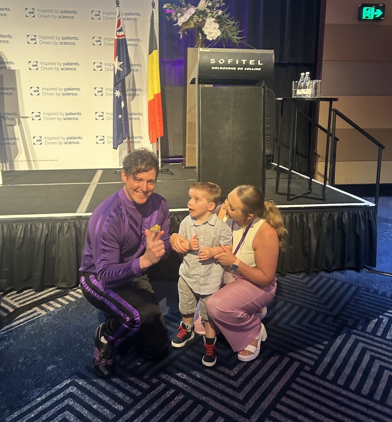 Epilepsy patient Levi with the Purple Wiggle Lachlan Gillespie