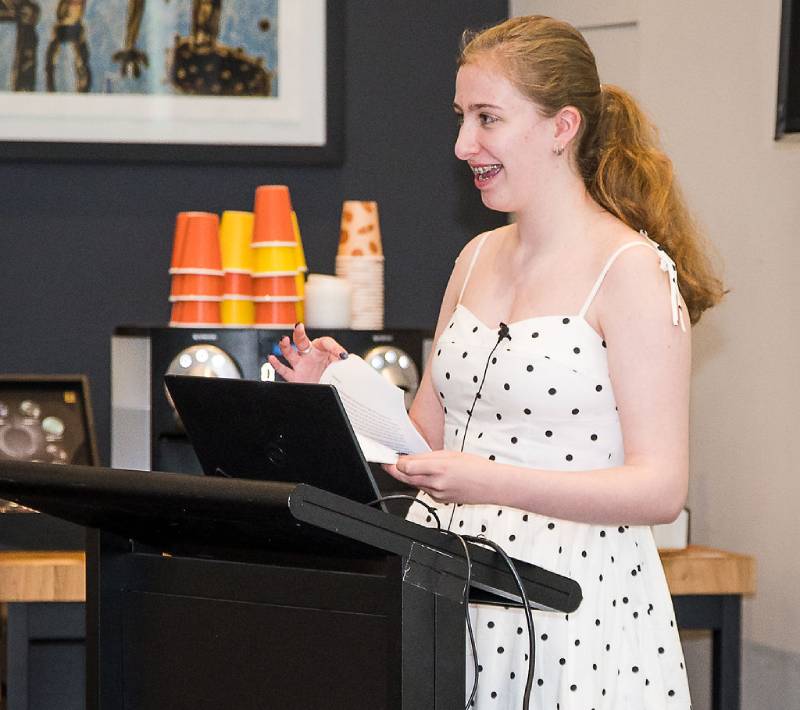 Patient Advocacy Group member Mia Cowley presenting to the MCRI Heart Flagship