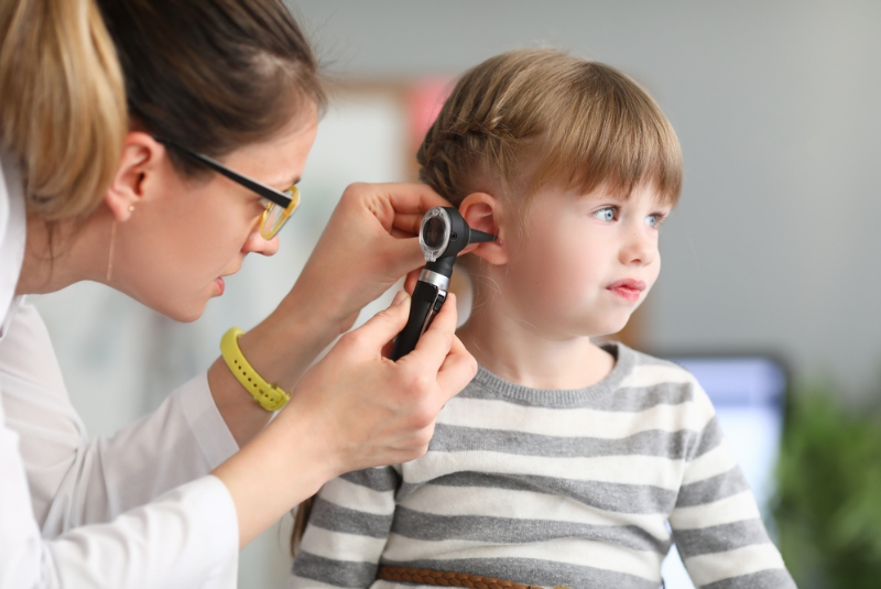 A child gets a hearing check